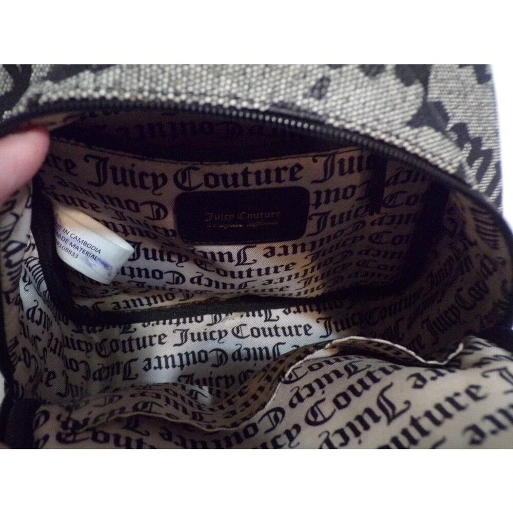 Juicy Couture Backpack Purse Black Gray Logo Bag Chain w/Heart AOP Y2K Style